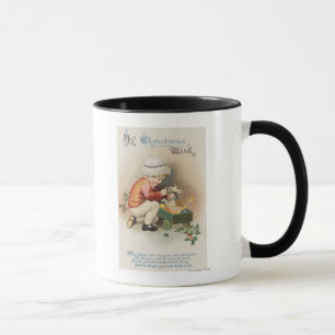 Caneca Meu Natal WishKid observando brinquedos