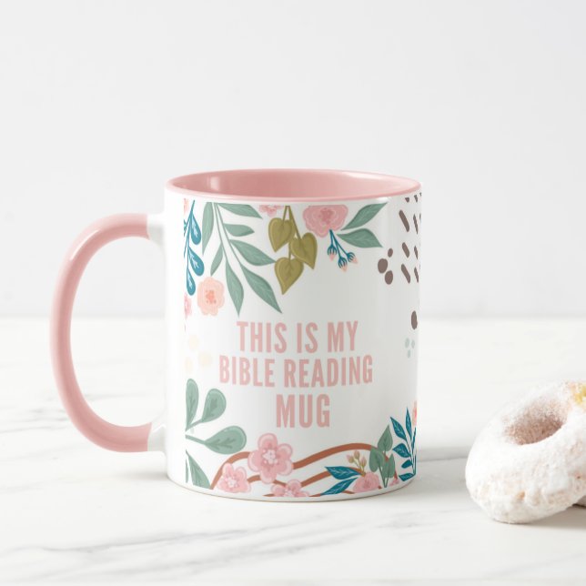 Caneca Meu Nome Personalizado de Abstrato Floral de Leitu (Com Donut)