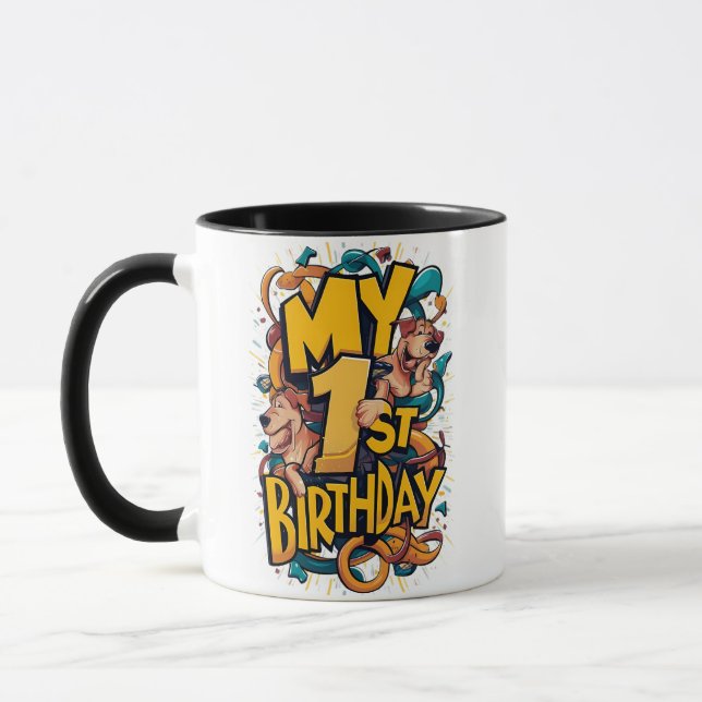 Caneca Meu primeiro aniversario Com Cães (Esquerda)