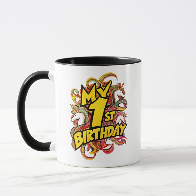 Caneca Meu primeiro aniversario Com Unicórnios (Esquerda)