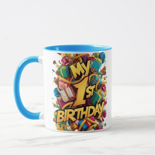 Caneca Meu primeiro aniversario Cookies Bolo E Balões (Esquerda)