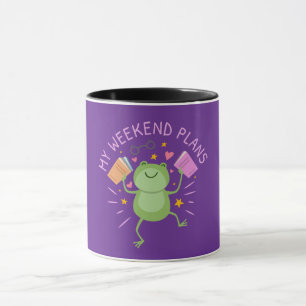 Caneca Meus planos de fim de semana design de livro