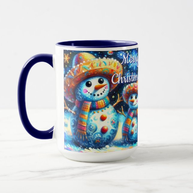 Caneca Mexicanos de Arte Folclórica Snowman Pessoas de ne (Esquerda)