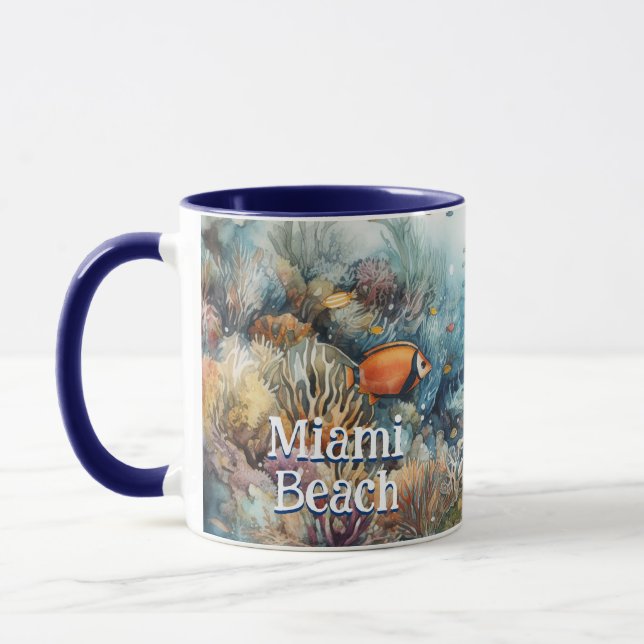 Caneca Miami Beach Coral Reef e fisga aquarela (Esquerda)