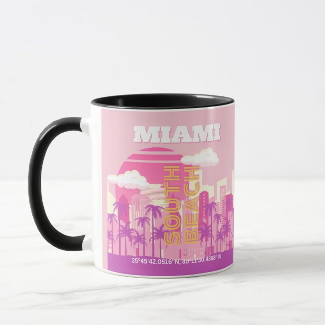 Caneca Miami Beach, Miami Viagem Art, Preppy Room, rosa (Esquerda)