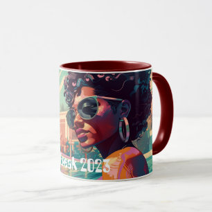 Caneca Miami Spring Break Black Woman em pintura de Pisci