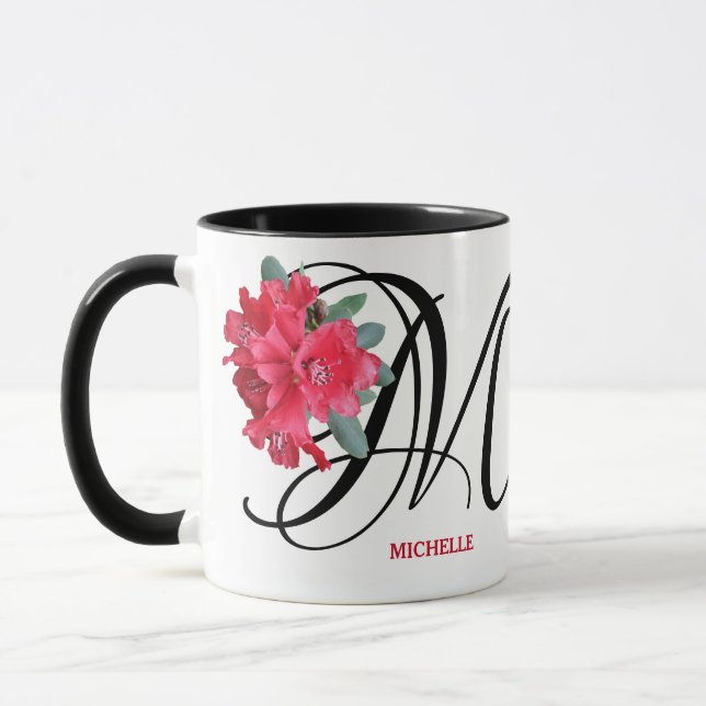 Caneca Michelle personalizável chama flores vermelhas tre (Esquerda)