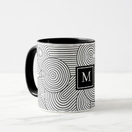 Caneca Mid Century Modern Black White Monogrammed Initial