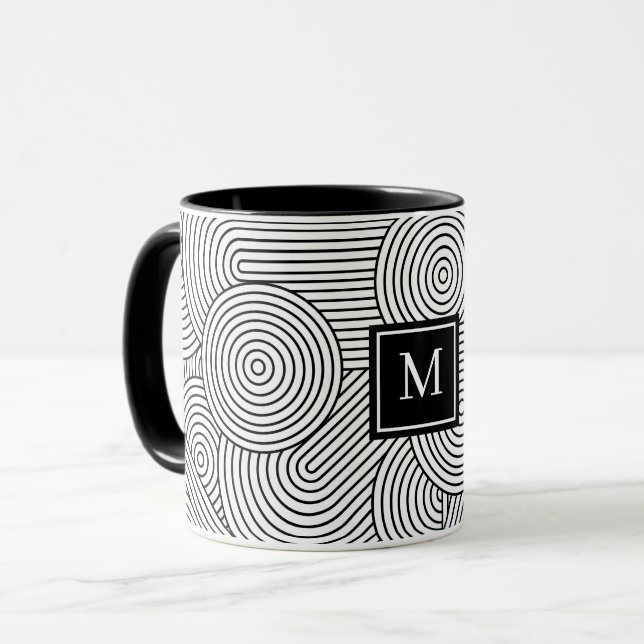 Caneca Mid Century Modern Black White Monogrammed Initial (Frente Esquerda)