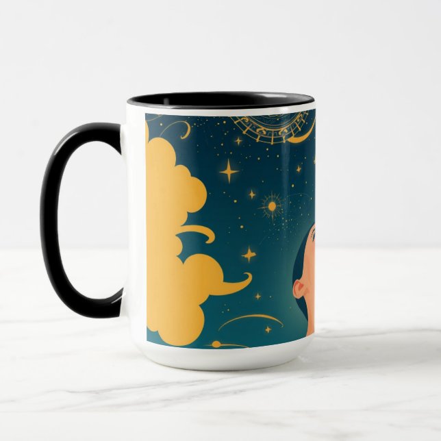 Caneca Midnight Blue Gold Starry Sky Dreamer Custom (Esquerda)
