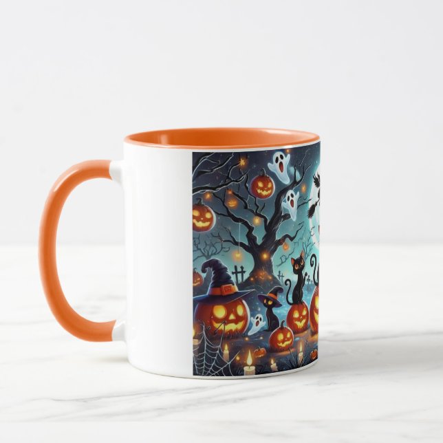 Caneca Midnight Magic: Black Cats & Pumpkins Halloween  (Esquerda)