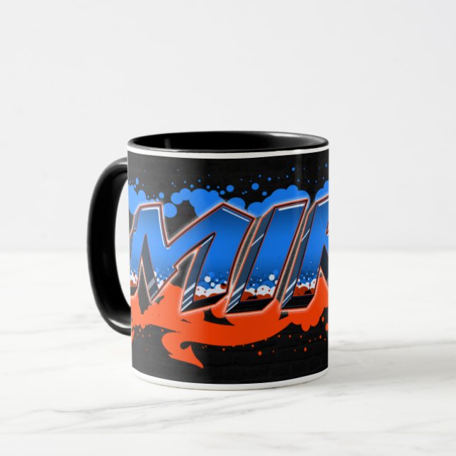 Caneca Mike Vorname Name Graffiti blue orange Tasse (Frente Esquerda)