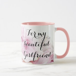 Caneca Minha Bela Namorada Bonita em Rosa Floral Rosa