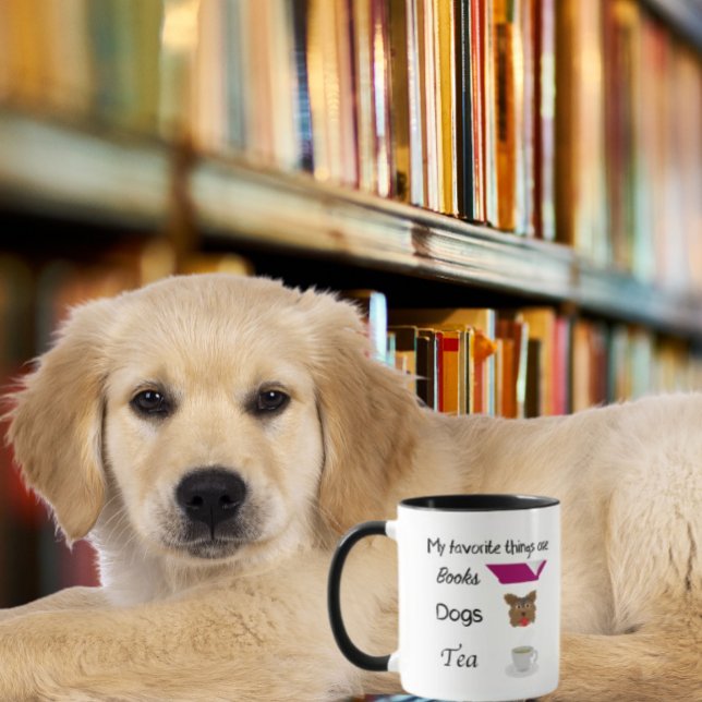 Caneca Minhas coisas favoritas Livros, Cães, Chá (Criador carregado)