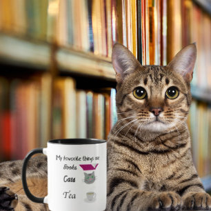 Caneca Minhas coisas favoritas são Livros, Gatos e Chá