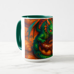 Caneca Mini Dragão Verde Bonito e Rosquinha Fantasia Arte
