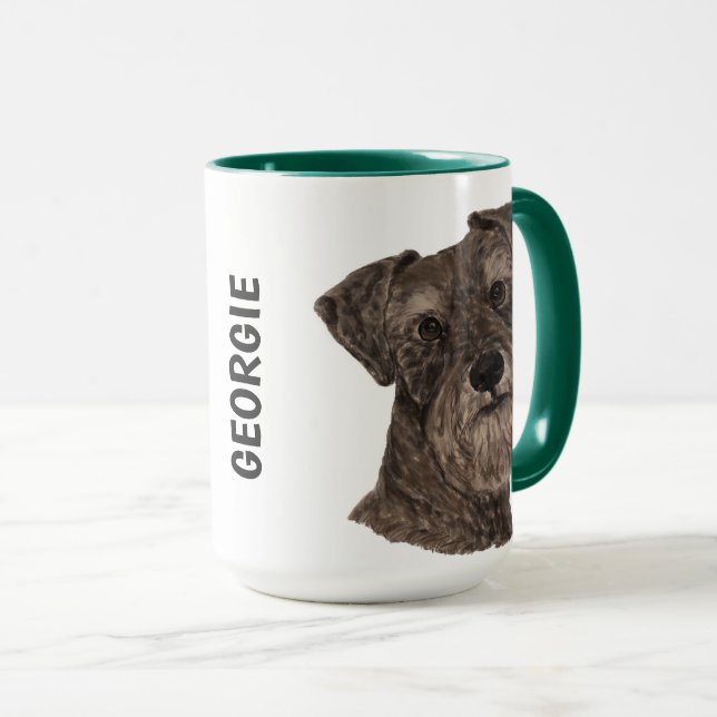 Caneca Miniatura Schnauzer Watercolor Personalizada (Frente Esquerda)