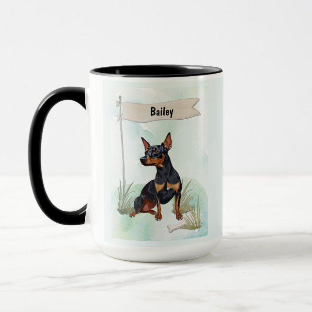 Caneca Miniature Pinscher Watercolor Personalized Dog (Esquerda)