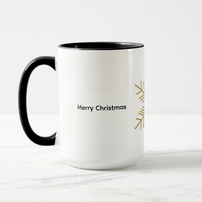 Caneca “Minimal Gold Snowflake Christmas Mug | Eleg 15 oz (Esquerda)