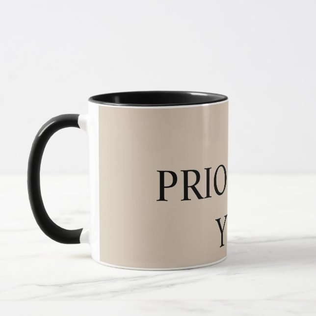 Caneca Minimal Prioritize You Quote beige (Esquerda)