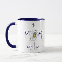 Caneca Minimal White Navy Watercolor Daisy Mother's Day 