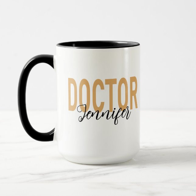 Caneca Minimalist & Elegant Gold Doctor with Custom Name (Esquerda)
