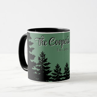 Caneca Minimalist gray black pine tree silhouette