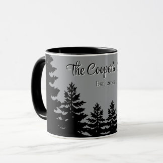 Caneca Minimalist gray black pine tree silhouette
