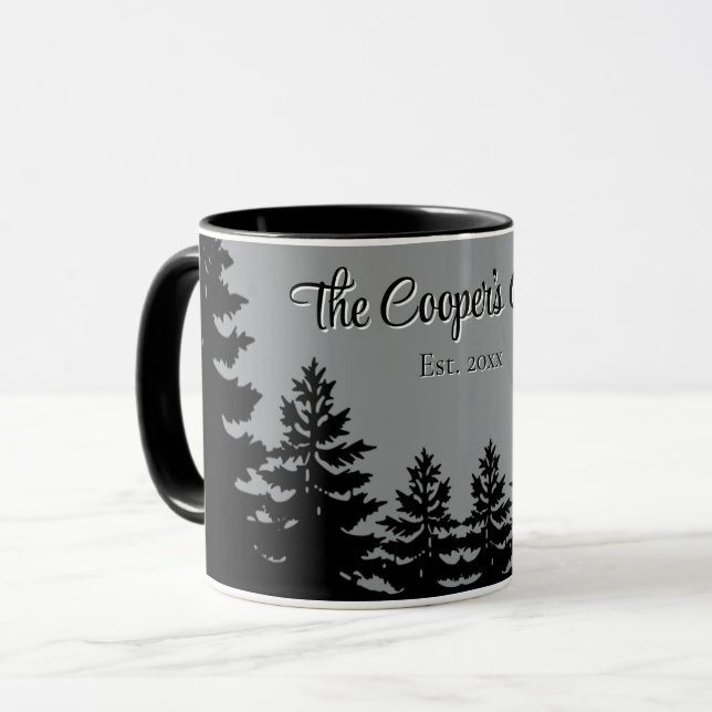 Caneca Minimalist gray black pine tree silhouette     (Frente Esquerda)