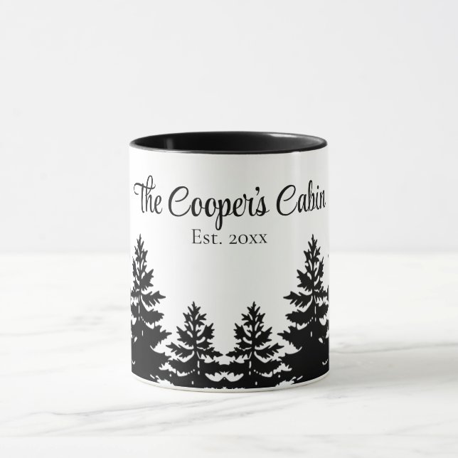 Caneca Minimalist gray black pine tree silhouette     (Centro)