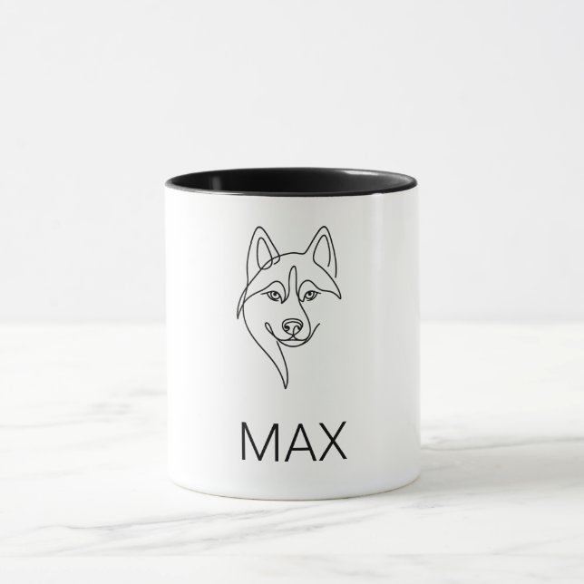 Caneca Minimalist Husky Face Line Art  | Custom [Pet Name (Centro)