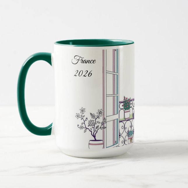 Caneca Minimalist Paris Window View Personalized Coffee (Esquerda)