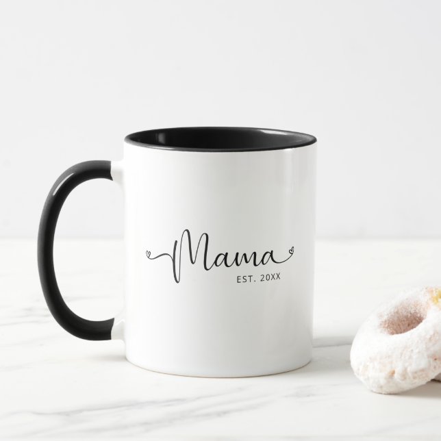 Caneca Minimalist Simple Custom Mama Est Year  (Com Donut)