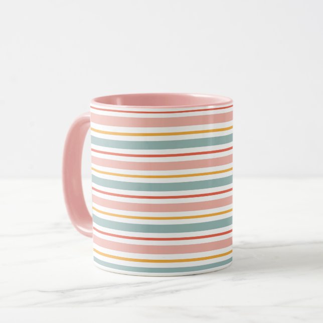 Caneca Minimalista Boho Linhas Horizontais Tons Terrosos  (Frente Esquerda)