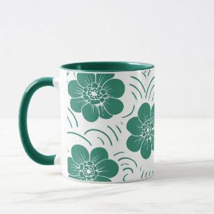 Caneca Minimalista Estampa Floral em Bloco de Cor Verde A