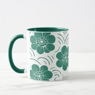 Caneca Minimalista Estampa Floral em Bloco de Cor Verde A