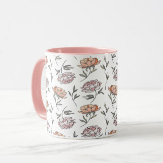 Caneca Minimalista Floral Botânico Esboço Rosa Suave Dois