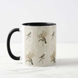 Caneca Minimalista Lírio Pássaro Vintage Elegante Antigo