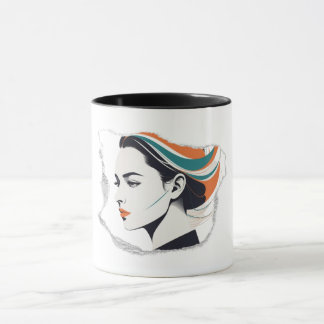 Caneca Minimalistisches Vintage-Design Frauenkopf 