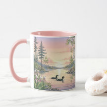 Minnesota Lake Sunset with Loons, Coffee Mug