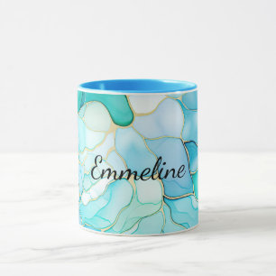 Caneca Mint Aqua Pearl Dourado Marble