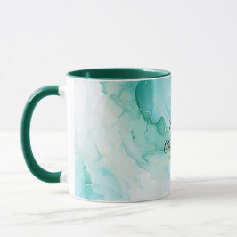 Caneca Mint Aqua Pearl Dourado Marble