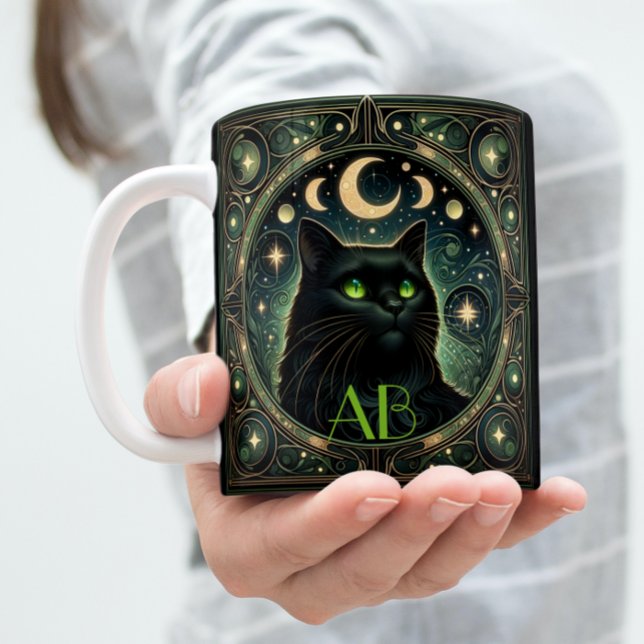 Caneca Misterioso Gato Negro Arte Celestial Nouveau Desig (Sip your coffee from this mysterious cat mug)