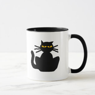 Caneca Misterioso Gato Negro Olhos Amber Sentados