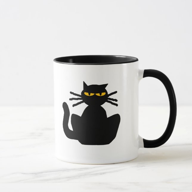 Caneca Misterioso Gato Negro Olhos Amber Sentados (Direita)
