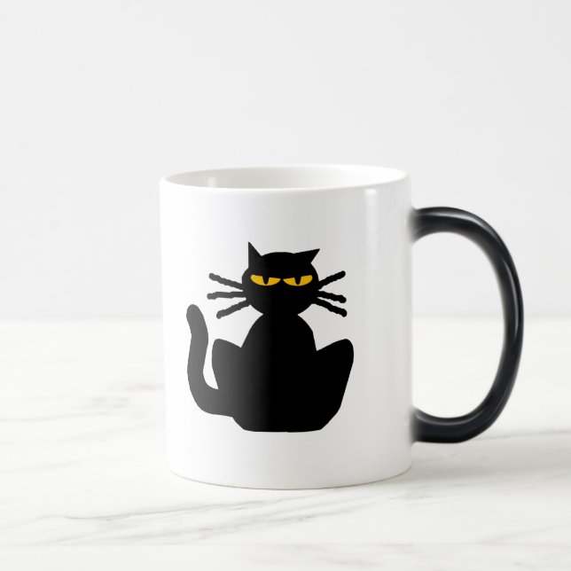 Caneca Misterioso Gato Negro Olhos Amber Sentados (Direita)