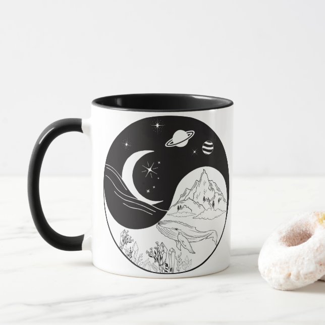 Caneca Mística Celestial Yin Yang Significa Amor       (Com Donut)