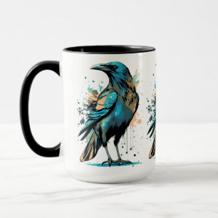 Caneca Mística Crow - Ilustração Raven Preta - Mug Crow