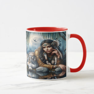 Caneca Mística Uma Mulher Americana Nativa Com Lobos 5x7