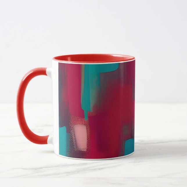 Caneca Mistura abstrata vermelha e azul-turquesa (Esquerda)